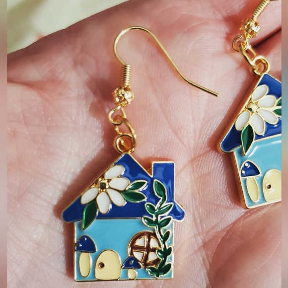 Sloth cactus enamel 18k real gold plated earrings handmade stud dangle artisan - Picture 11 of 11